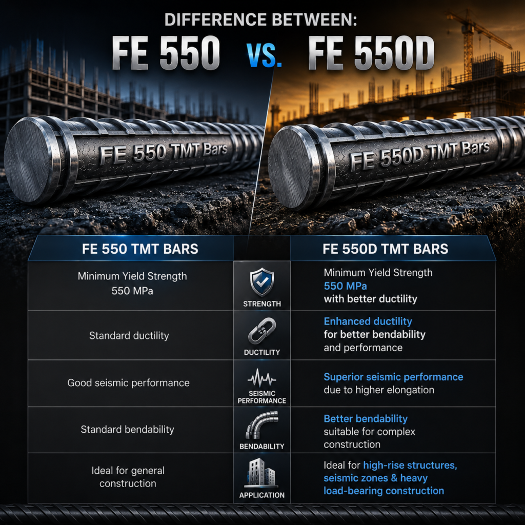 Bhrata FE 550 vs 550D TMT Bars